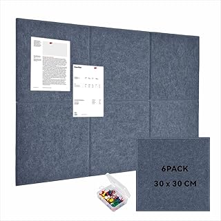 Large Felt Bulletin Board, 6 Pack 30 x 30 cm Dark Grey Pin Notice Board with 30 Pushpins and 36 Safe Removable Adhesive Tabs, Cork Boards Alternative, Felt Wall Tiles for Wall, Home, Office（Dark Grey）