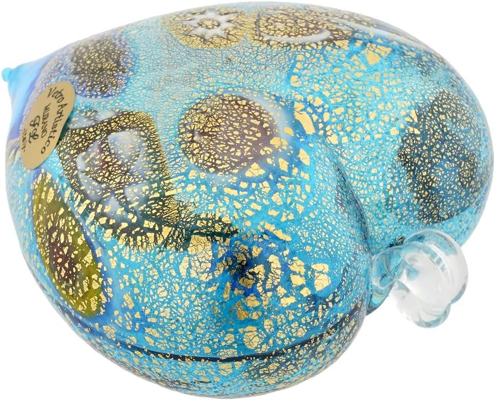 Glass Of Venice Murano Glass Millefiori Heart Christmas Ornament - Aqua Gold