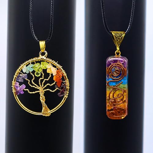 Miniatura 6 de Combo de árbol de siete chakras, colgante de árbol de la vida y colgante de orgón de 7 chakras, árbol de cristal para energía positiva, bonsái de