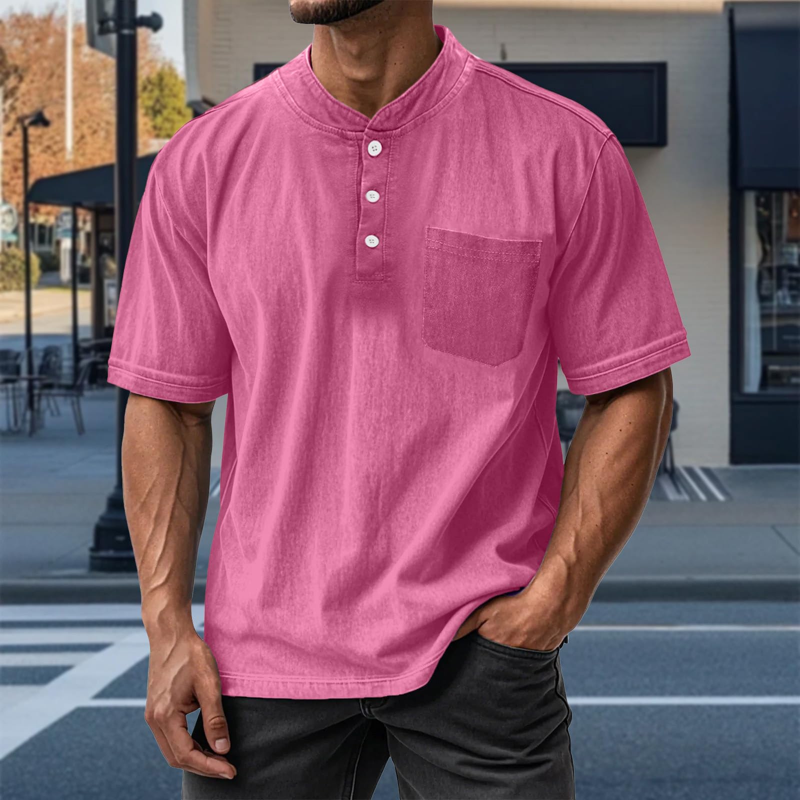 Henley Shirt Herren Kurzarm Baumwolle Henley T-Shirts Basic Sommer Tee Shirts Vintage Tshirts Loose Fit Sport Tshirt Lässige Sportshirt Klassische Poloshirt Casual Männer Oberteile Sommerhemd