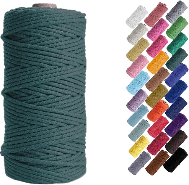 Binwat Macrame Cord Thick Natual Cotton Cord Yarn Macrame Rope Cord Cotton Rope for Wall Hangings, Plant Hangers, DIY Crafts, Home Decorations, Gift Wrapping 3mm x 100m (Dark Green)