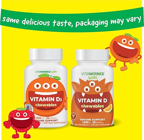 Miniatura 2 de VitaWorks Kids Vitamin D 1000 IU Chewable Tablets - Tasty Natural Orange Flavor - Vegan, GMO-Free, Gluten Free, Nut Free Vitamins - Dietary