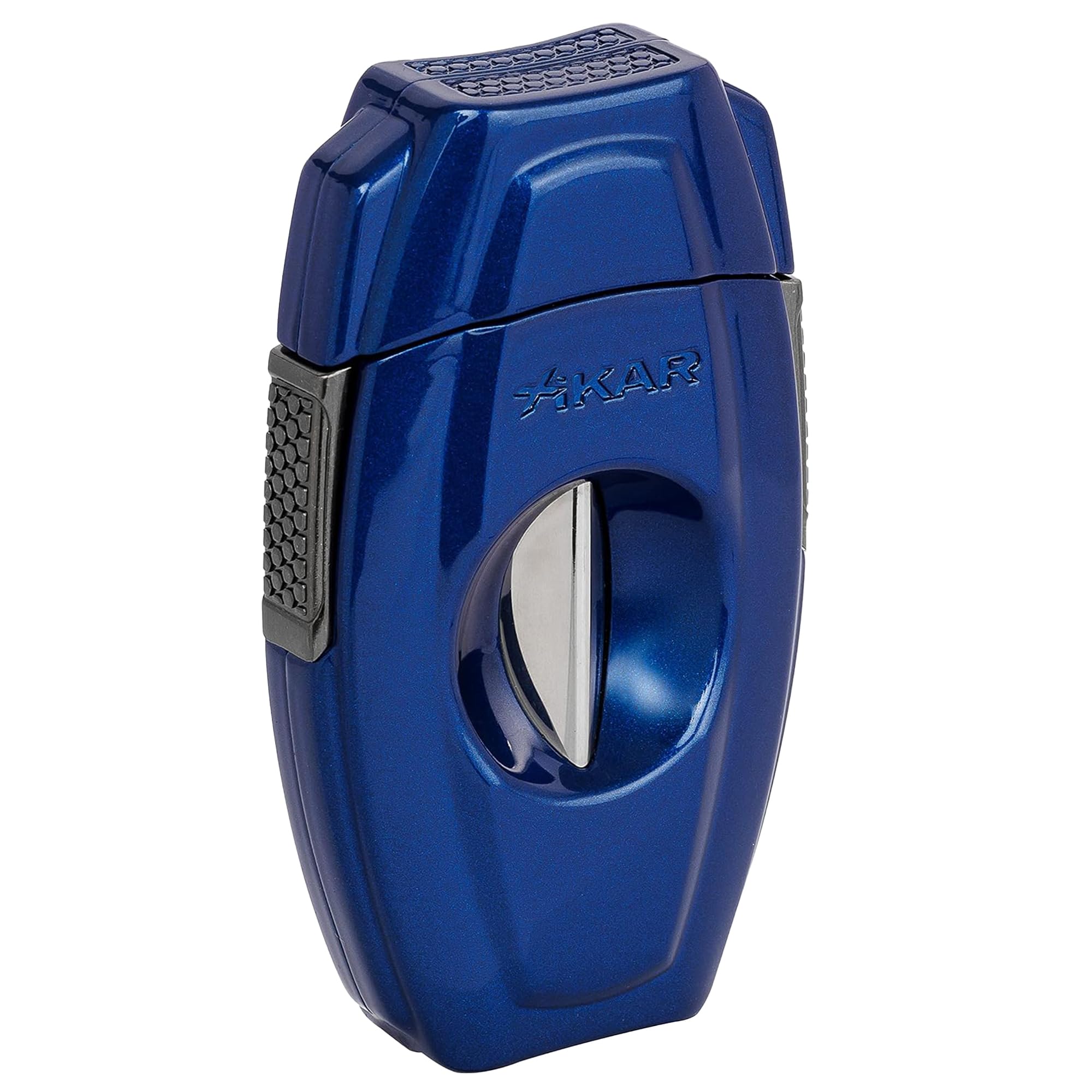 XikarVX2 Blue V-Cut Cigar Cutter with Stainless Steel Blades & Secure Lock, Clips up to 70 Ring Gauge Cigars | 64 RG Bowl Spring-Loaded Deep V-Cut Cigar Snipper | Cigar Accessories for Aficionados