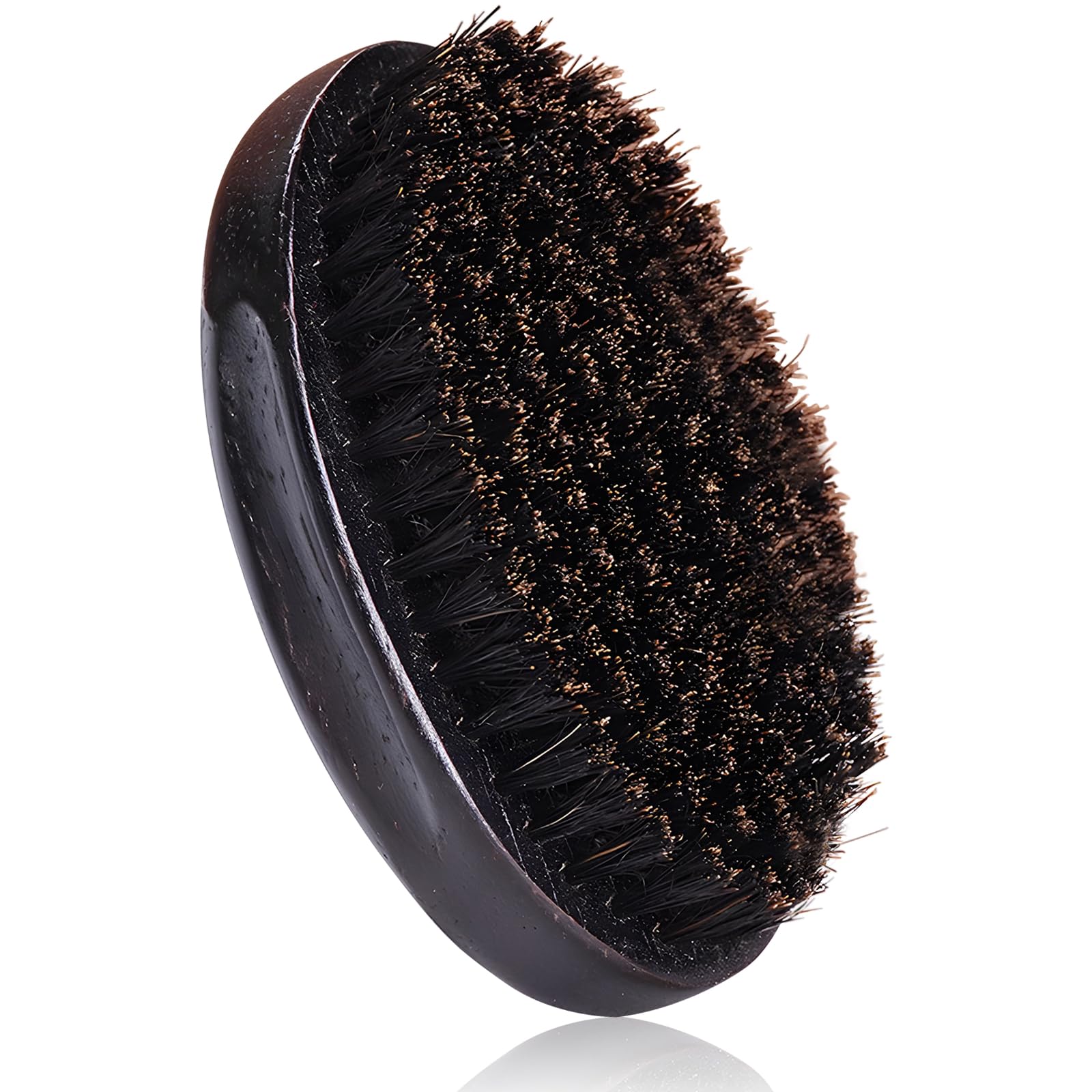 Men's Boar Bristle Beard Brush with Wooden Handle - Pocket Size for Mustache and Beard Grooming (Black)
