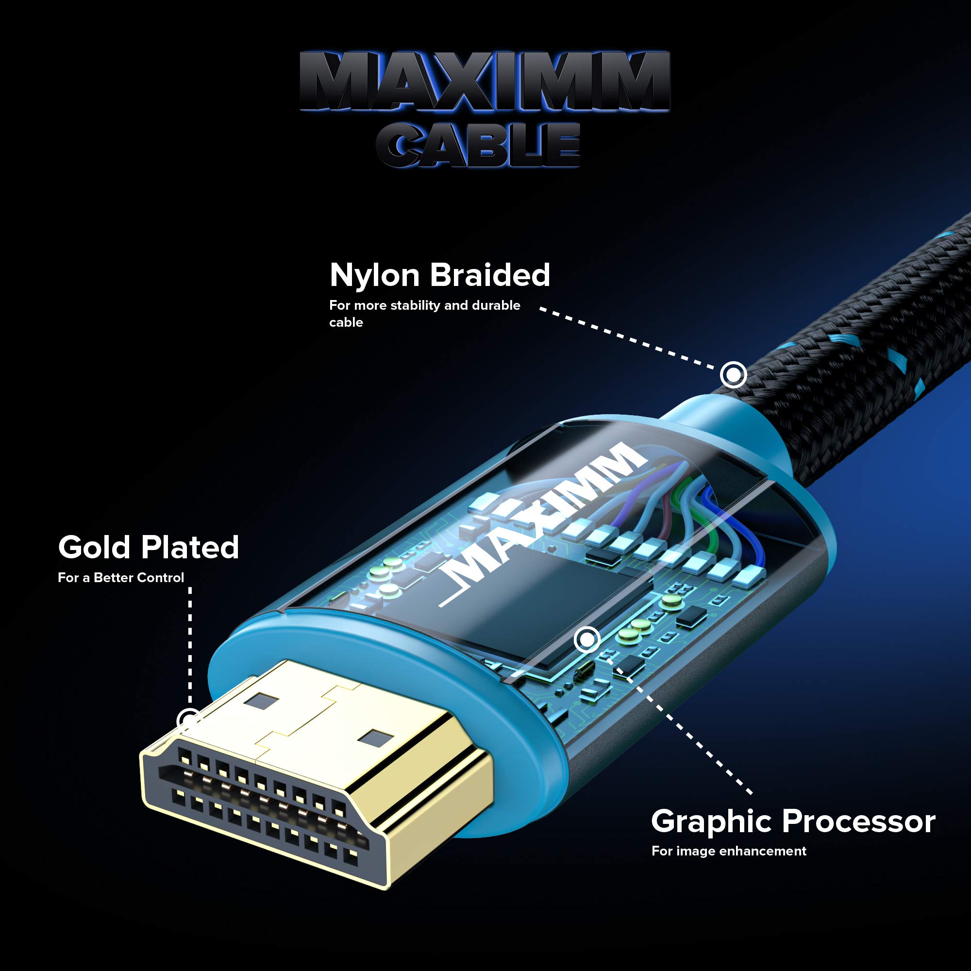 Maximm - Cable HDMI 2.0 4K de alta velocidad (incluye pinzas de cable, bridas y adaptador de ángulo recto) disponible en varios tamaños y paquetes