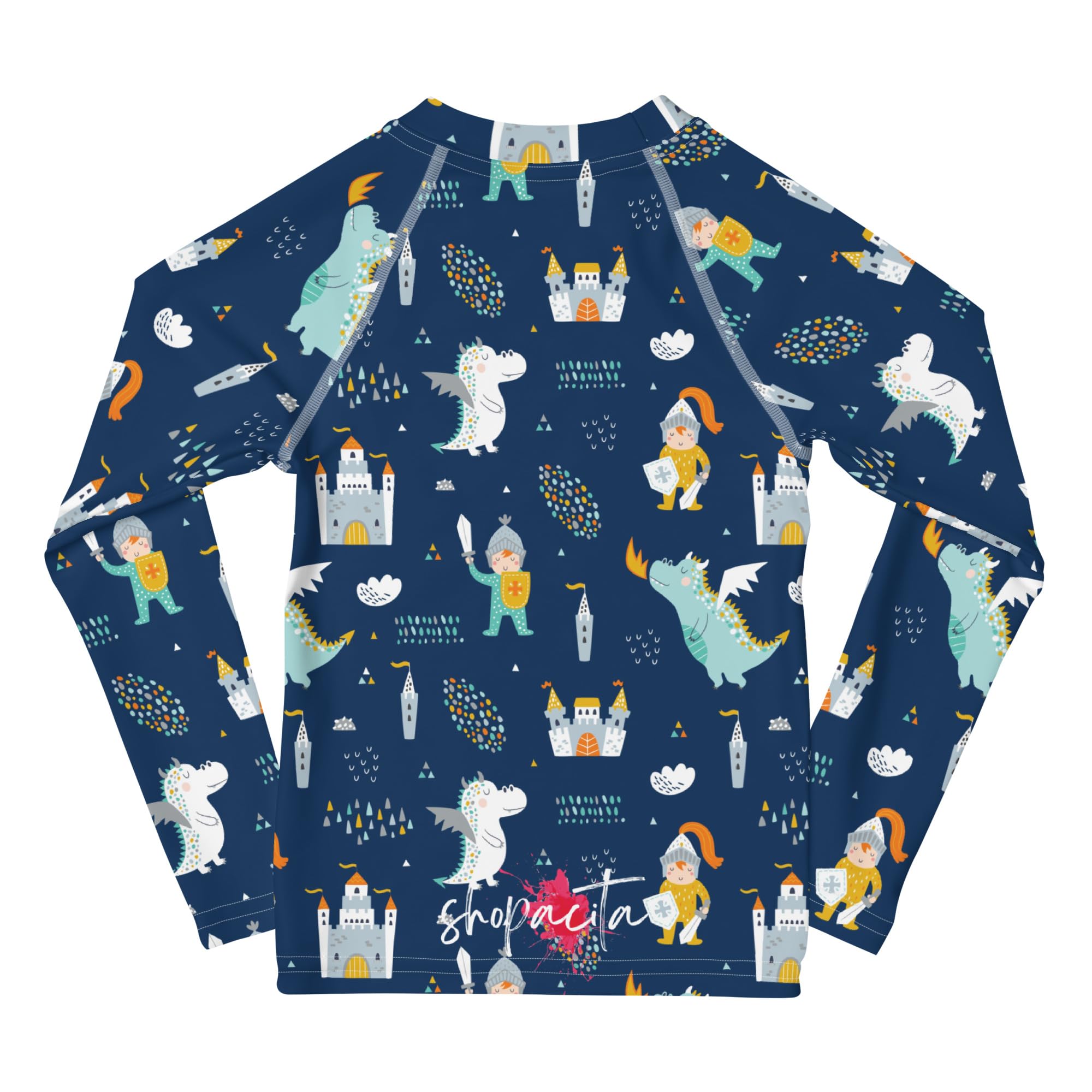 Rashguard Kinder Jungen, Langarm, Badeshirt, Schwimmshirt, Sonnenschutz, Badebekleidung, Schnelltrocknend, UPF 50+, Rash Top mit Print, Rash Guard Shirt, UV Shutz, Blue Knights, 92-128 cm