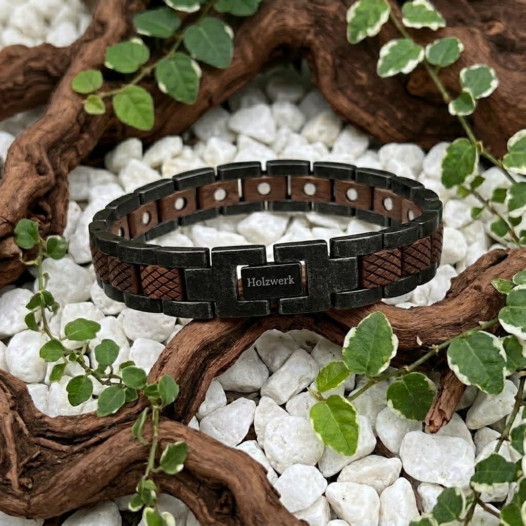 Holzwerk SCHILFSEE Magnetic Natur Holz Magnet Schmuck Armband für Damen und Herren Magnetarmband Holzarmband Herrenarmband Damenarmband Antik Einstellbar