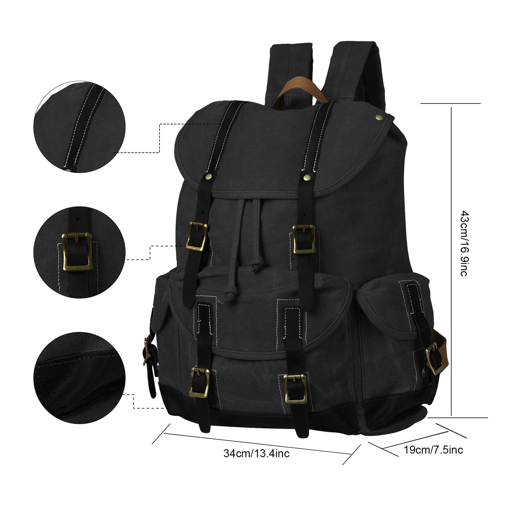 Mochila Hombre Lona Encerada Mochila de Viaje Mochila Escolar Vintage Durable y Resistente al Agua