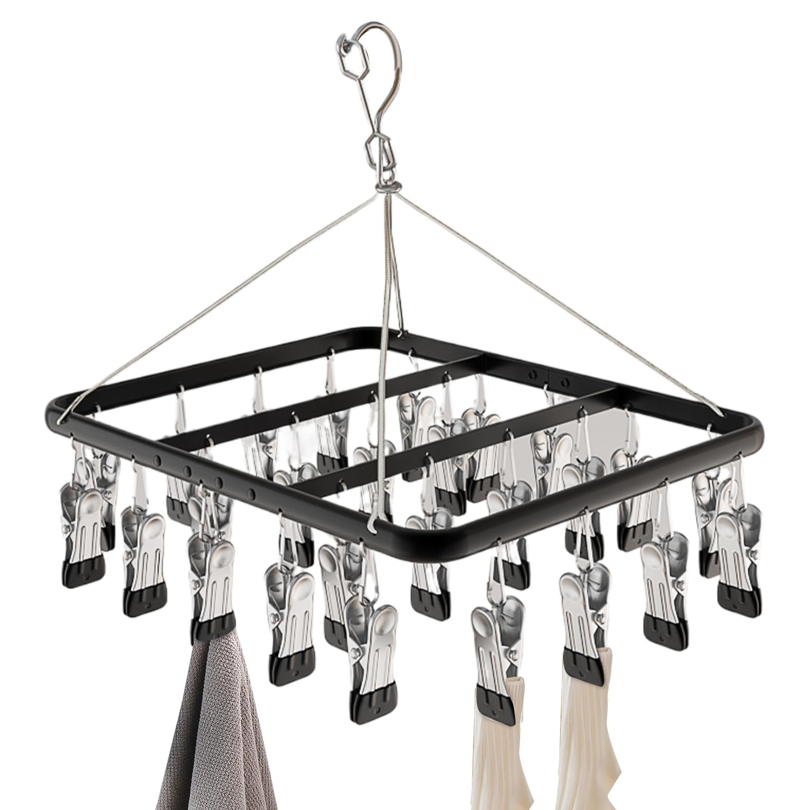 Stendibiancheria da appendere per biancheria intima con 36 clip, in lega di alluminio con pioli in acciaio inossidabile, forte portante per pantaloni, asciugamani, sciarpe, per interni ed esterni