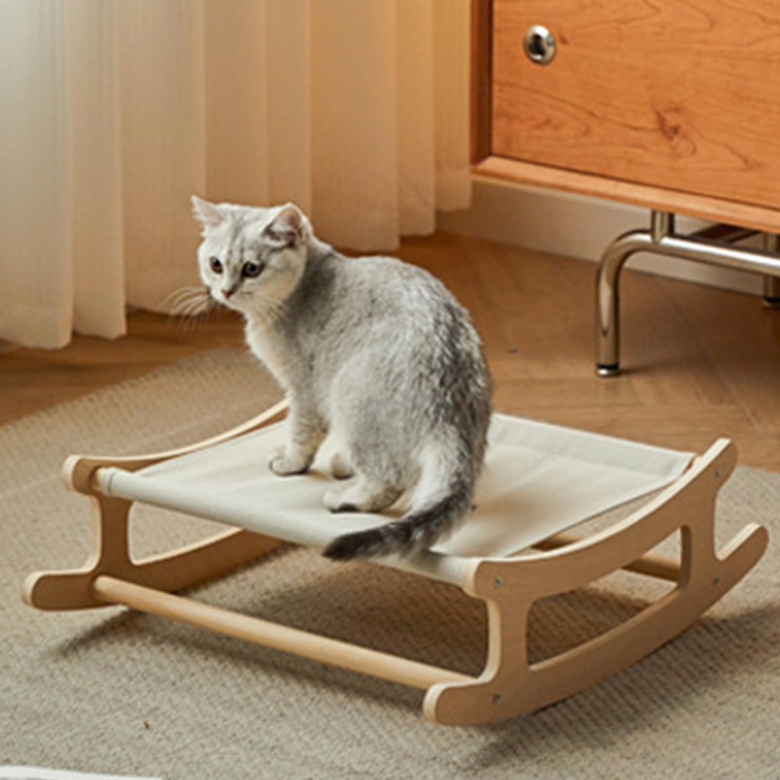 Hamaca para gatos, asiento elevado de madera suave y transpirable, 19.88 x 16.34 x 6.22 pulgadas, cama de madera desmontable para perros, mascotas, , perros, cachorros, hogar, sala de