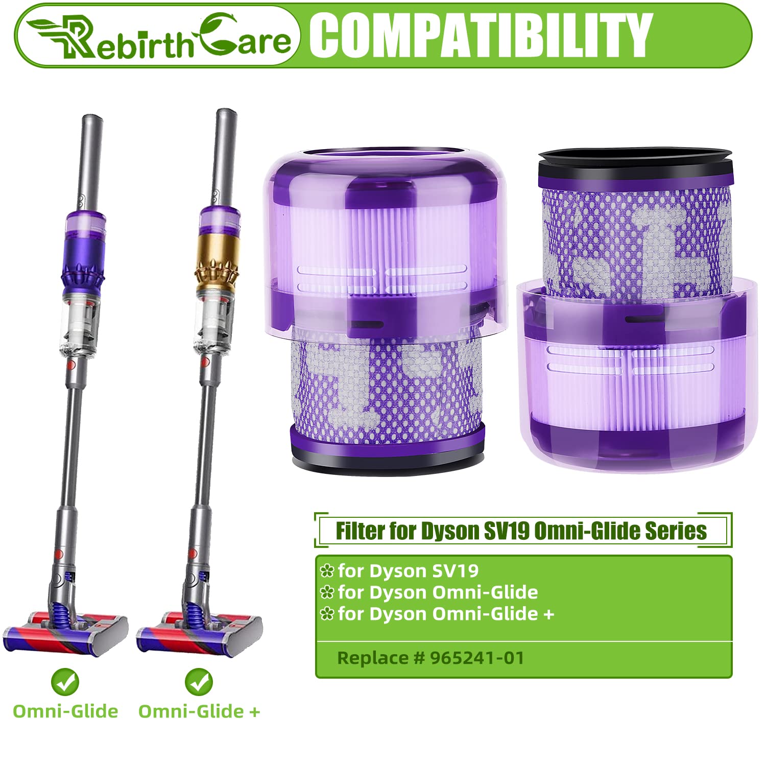 Rebirthcare 2 Pezzi SV19 Filtro per Dy.son Omni-Glide, Ricambi per Dy.son SV19 Omni-Glide+ Aspirapolvere Set di Filtri di Ricambio HEPA Accessori Lavabili, Sostituisce # 965241-01