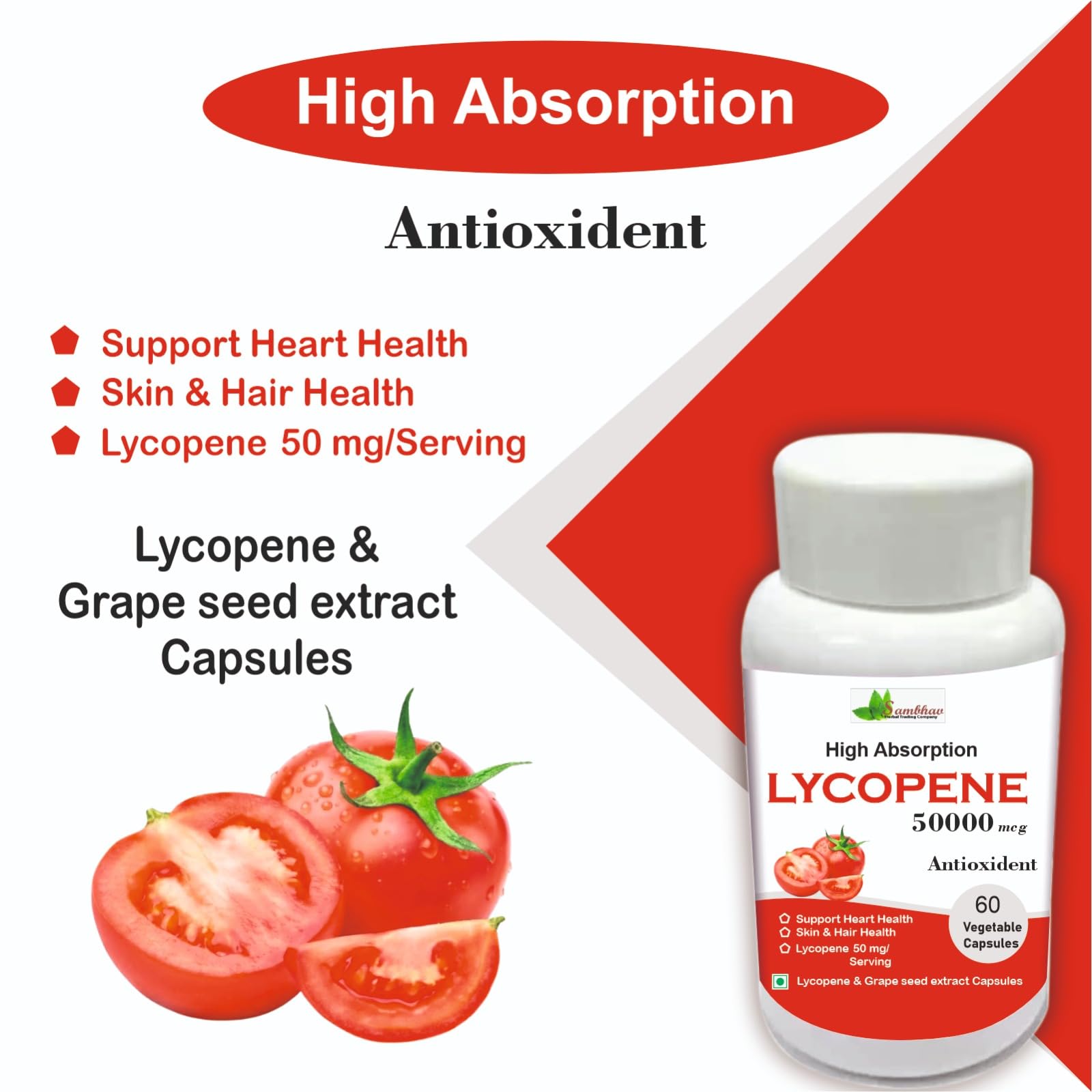 Sambhav Herbal Lycopene 50 mg β Antioxidant for Heart & General Health, 60 Capsules | Herbal Wellness Support. 2