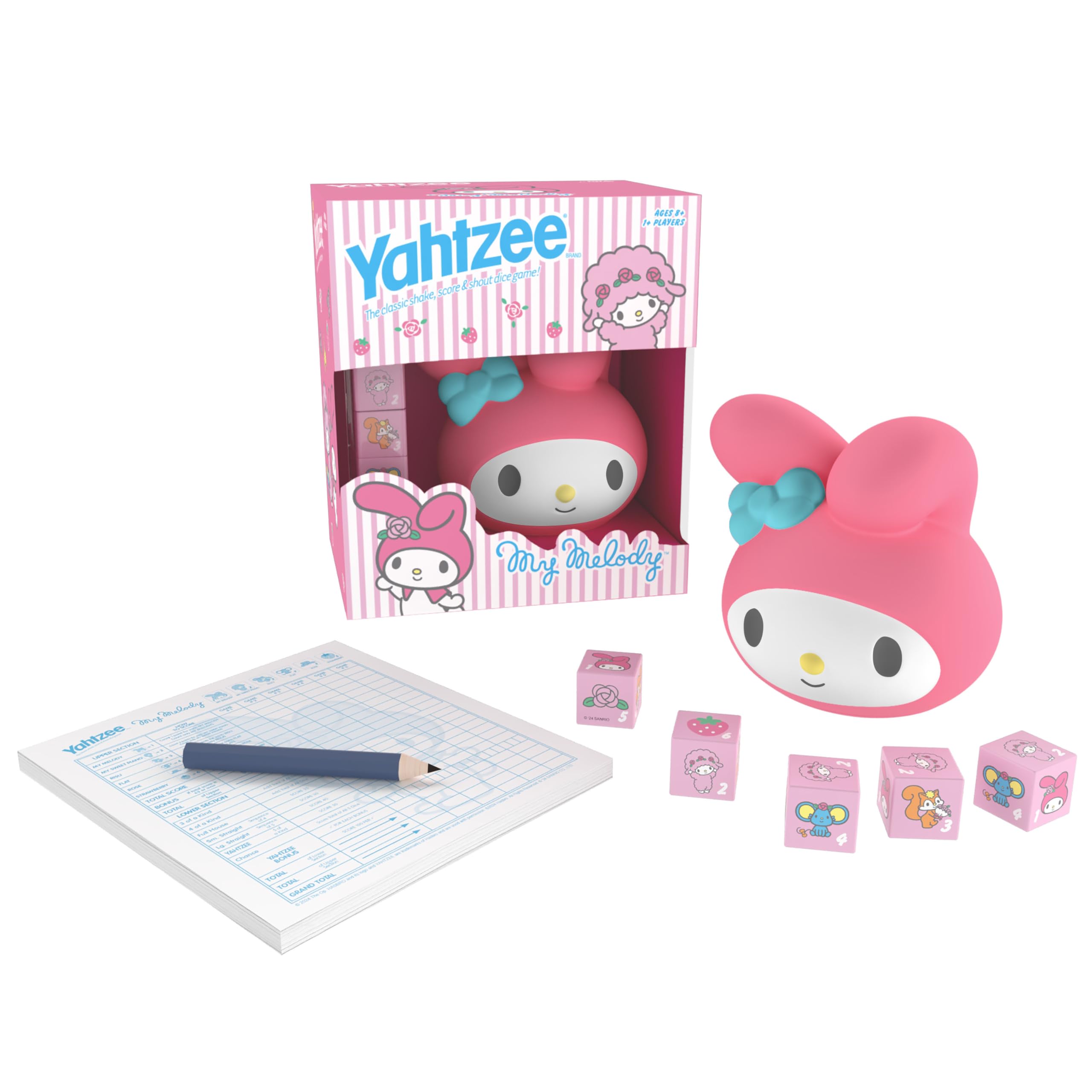 Yahtzee: My Melody Dice Game, Collectible Hello Kitty & Friends Dice Cup Featuring Adorable Artwork, Classic Game Based on Hello Kitty & Friends Favorite, Officially Licensed Sanrio Game & Merchandise