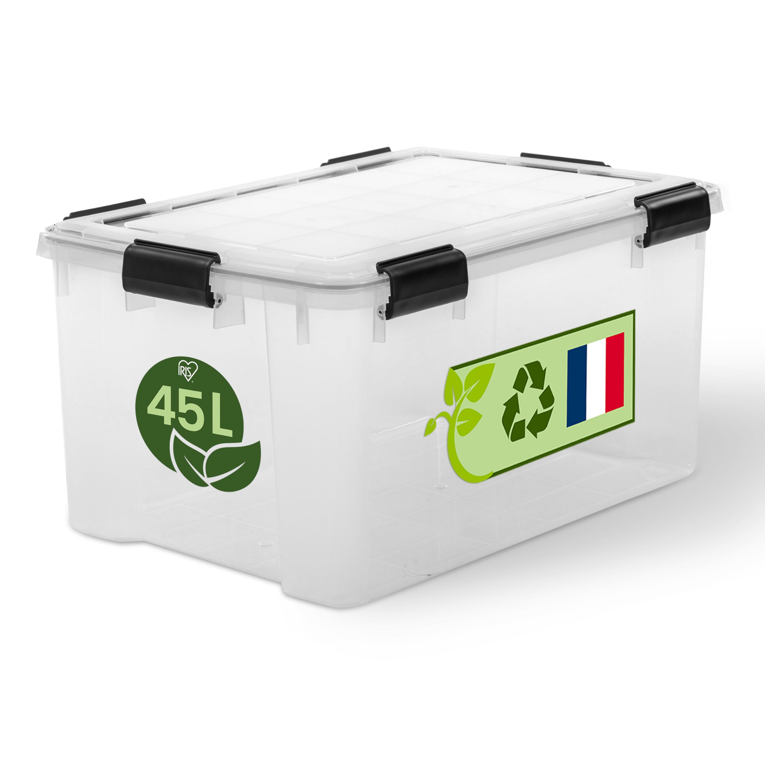 Iris Ohyama Luftdichte Kunststoff-Aufbewahrungsboxen mit Deckel, 45L, Transparent, Hermetischer wasserdichter Verschluss, Robuste Schnappverschlüsse, Stapelbar, Staubschutz, BPA-frei, WSB-45
