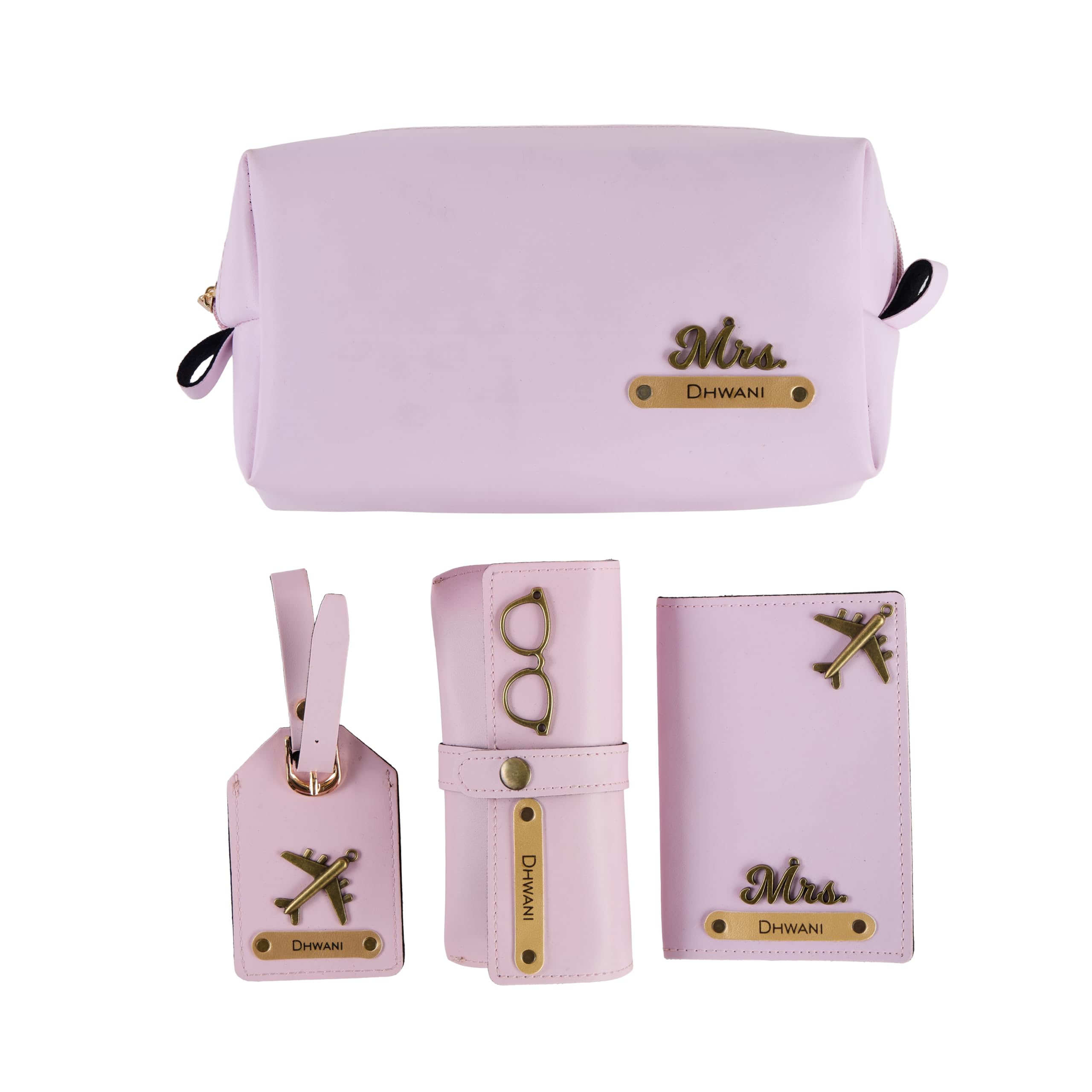 Personalized Name & Charm Leather Travel 4pcs Gift Set Combo for Men & Women | Customized Travel Accessories Hamper | Gifts for Family and Friends | Gift for Girls & Boys (Purple)-image-5