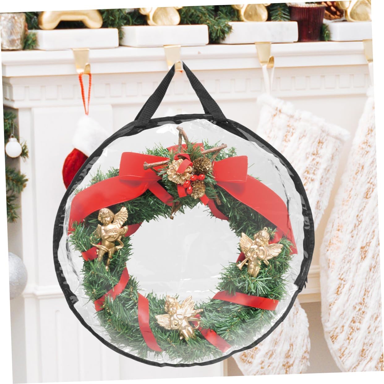 Christmas Wreath Storage Bag Capacity Pouch with Handle for Garland and Easy Organization of Holiday Decorations