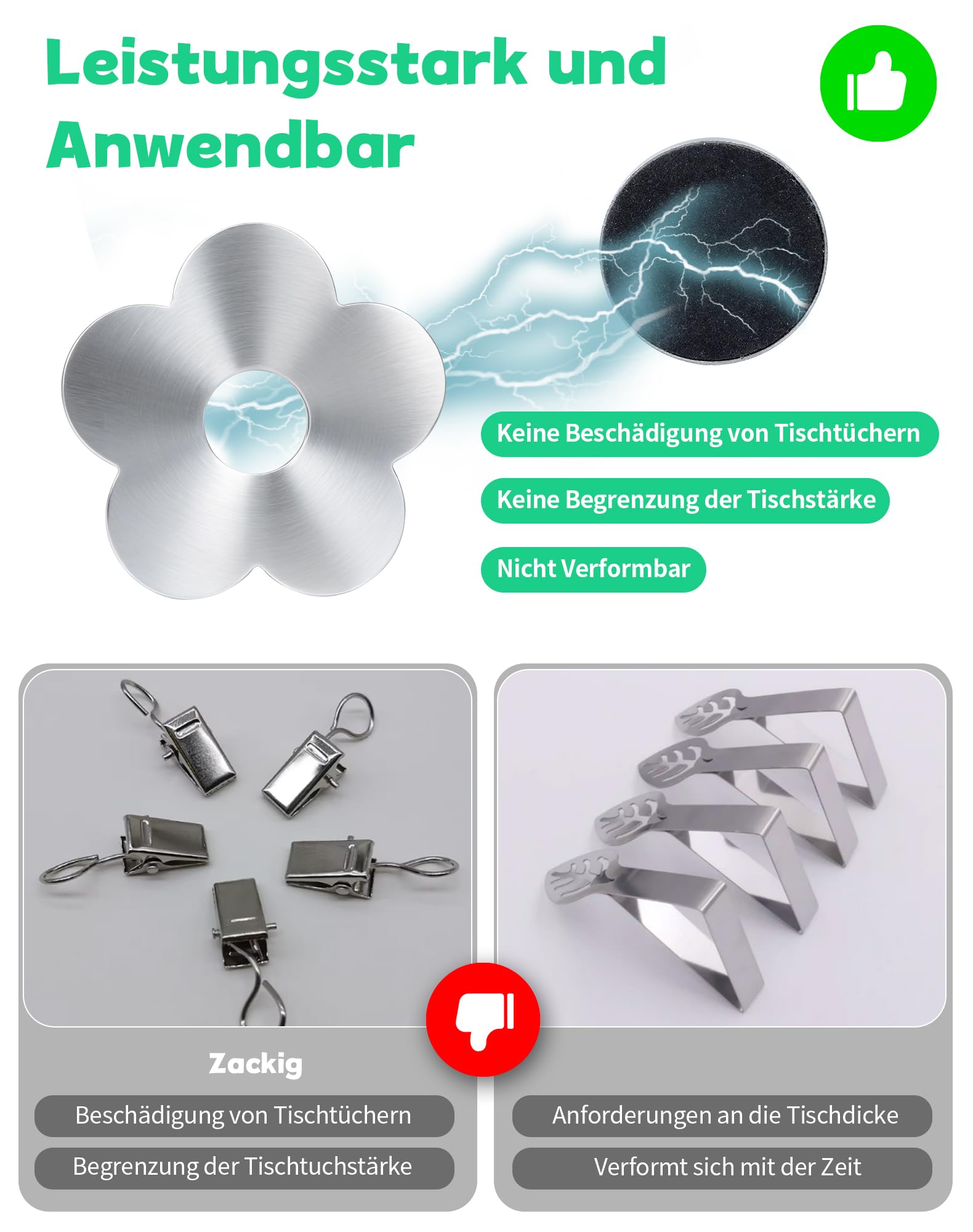 8 Stück 56g Tischdeckenbeschwerer für Draußen Extra Schwer Tischdeckengewichte Tischtuchbeschwerer Magnete für Tischdecken Edelstahl Tischdecke Gewichte Tischtuchklammer (Blumen)