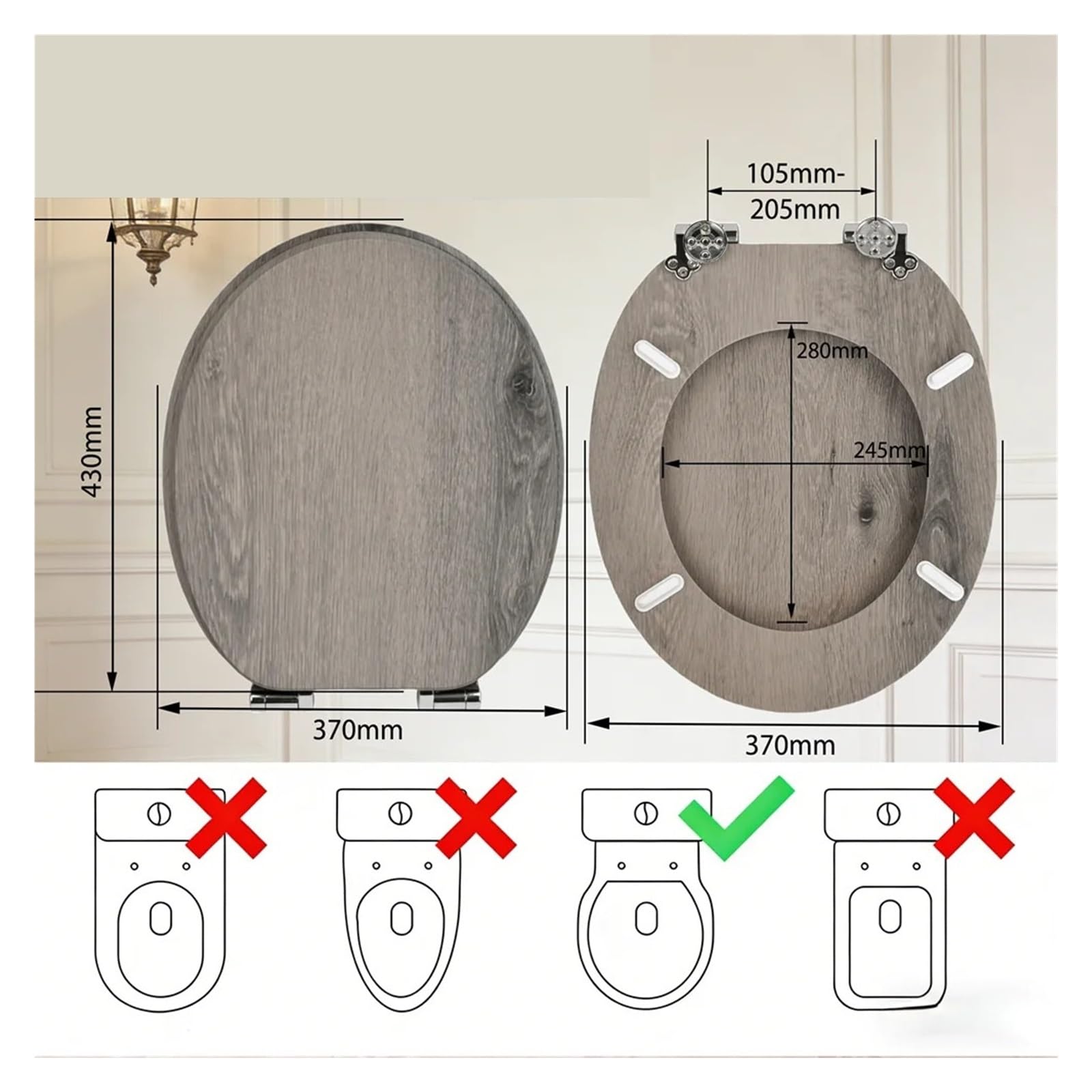 Copriwater Con Abbassamento Automatico Sedile WC Universale In Legno MDF Occhiali Antibatterici Installazione Semplice Robusto E Confortevole