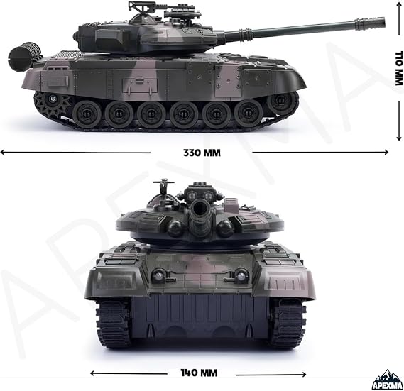 Oyuncak 2.4GHz Uzaktan Kumandalı Paletli Rc Tank Şarjlı Işıklı Sesli Gövdesi 360° Dönen Askeri Tank