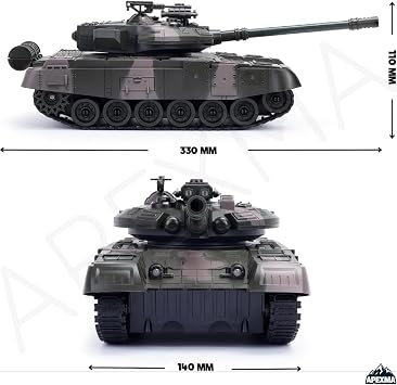 Oyuncak 2.4GHz Uzaktan Kumandalı Paletli Rc Tank Şarjlı Işıklı Sesli Gövdesi 360° Dönen Askeri Tank