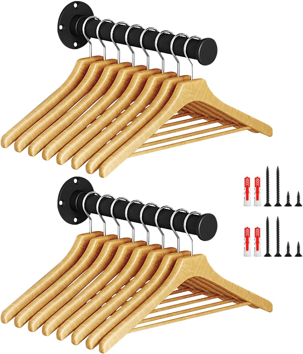 Metal Wall-Mounted Clothes Rack, Aluminium Alloy Clothing Rack for Hanging Garments Wardrobe, Bedroom, Closet Organisation and Storage, Black Color 10 Inches 2 Packs for Floating Shelves