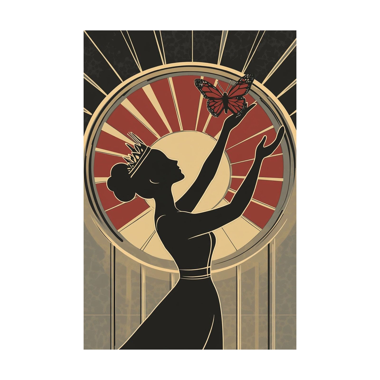 TERUEA Elegant Artwork for Girls Room Bedroom Wall Decor Art Deco Woman with Butterfly Vintage Humor Wall Poster for Bathroom Toilet Decor(Red)-80x120cm Unframed