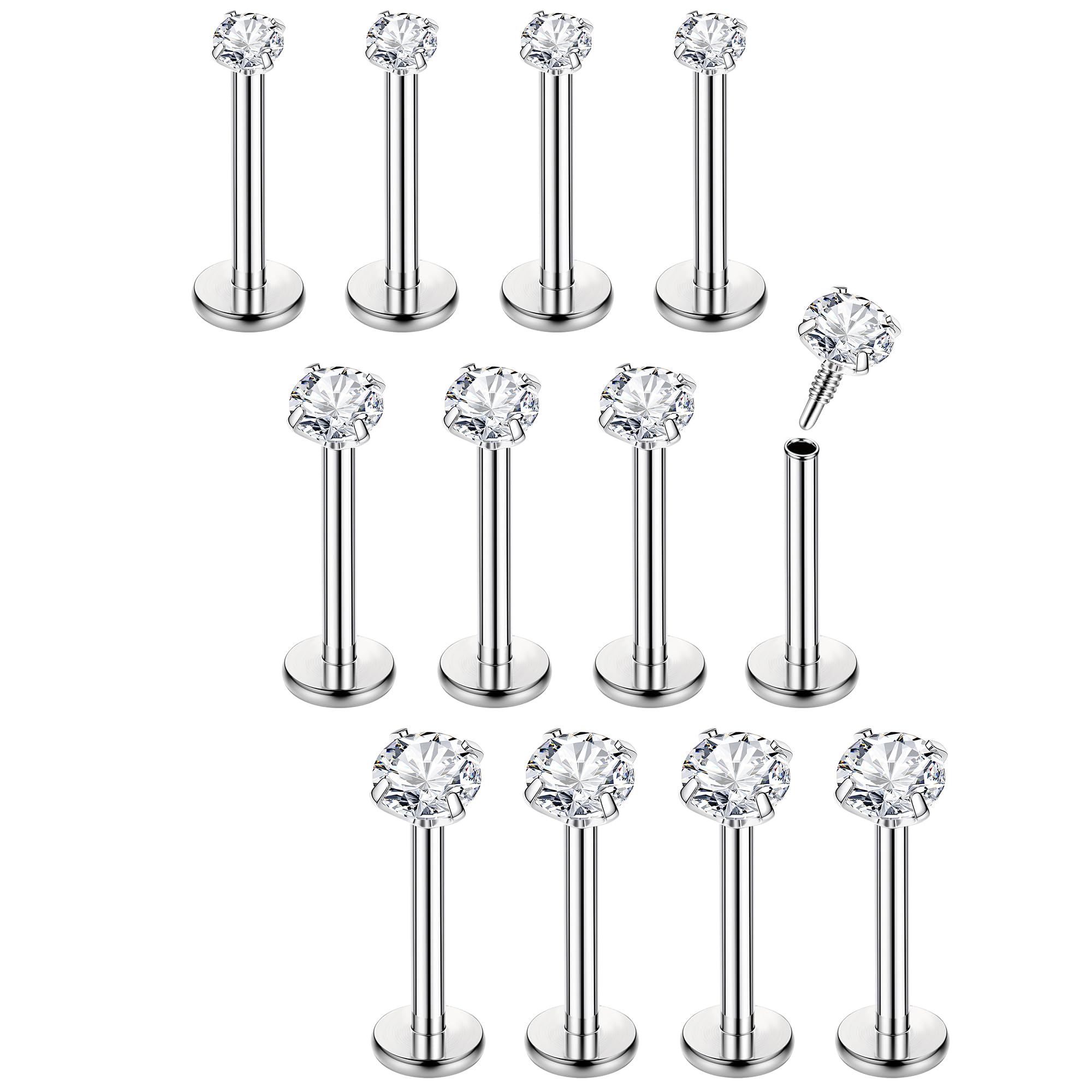 16G 12-teilige Ohrringe mit Flacher Rückseite, Helix-Tragus-Piercing-Schmuck