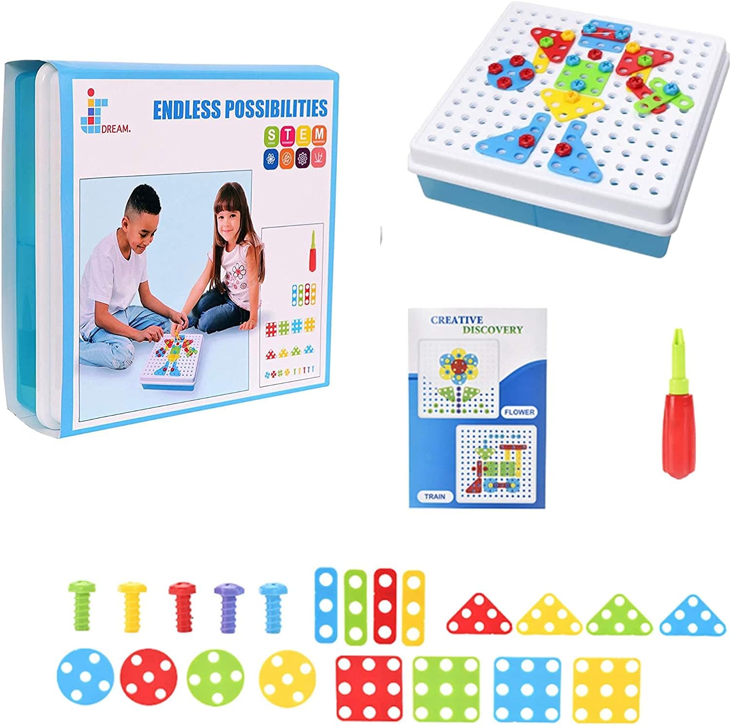 JIDREAM Screw Toy Kids Set, Building Block Games, Kids Puzzle Toy With Screwdriver, Educational Learning Game, STEM Toy Puzzle For Boys and Girls 180pcs العاب للاطفال العاب تعليمية