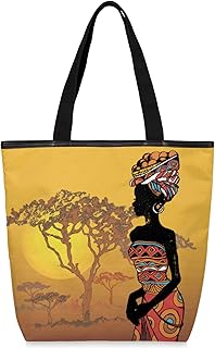 Sacolas de lona com zíper e bolso interno, bolsa de ombro feminina casual bolsa de mão feminina étnica africana, bolsas de compras reutilizáveis de cozinha, bolsas de lona para uso para livros, sacolas de compras, sacolas de presente, Multicor