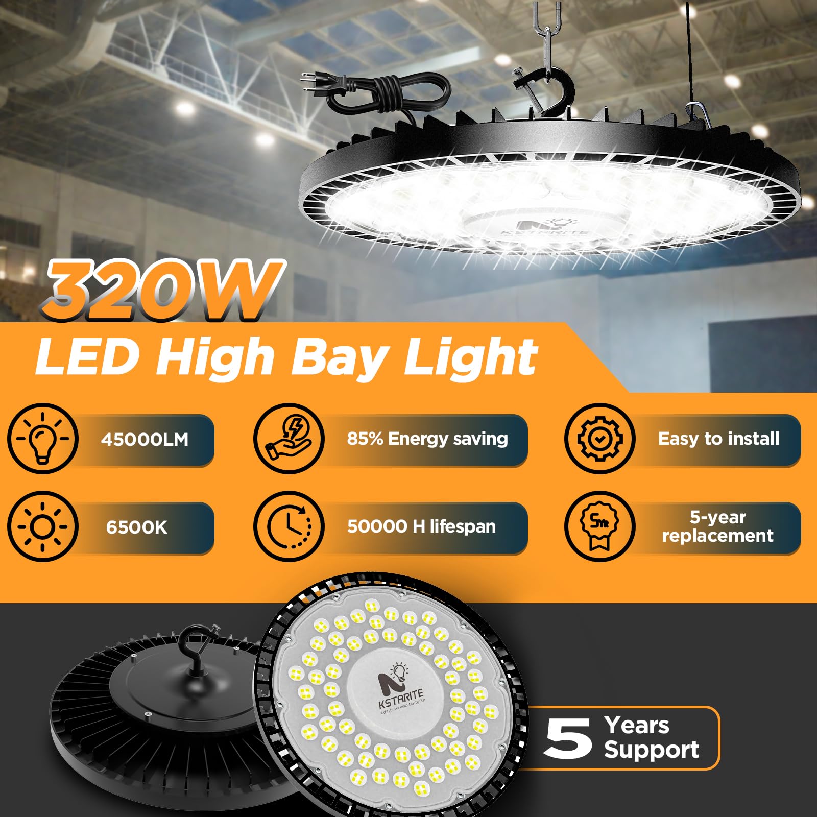 320W 4 Pack UFO High Bay Light LED Shop Lights 45000LM Garage Lights 6500K LED Barn Light Industrial — view 2
