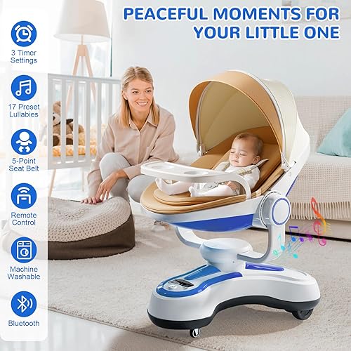 Miniatura 2 de Columpio de bebé para bebés, 3 modos de movimiento automático, función de ruta y sincronización con arnés de seguridad de 5 puntos, control remoto