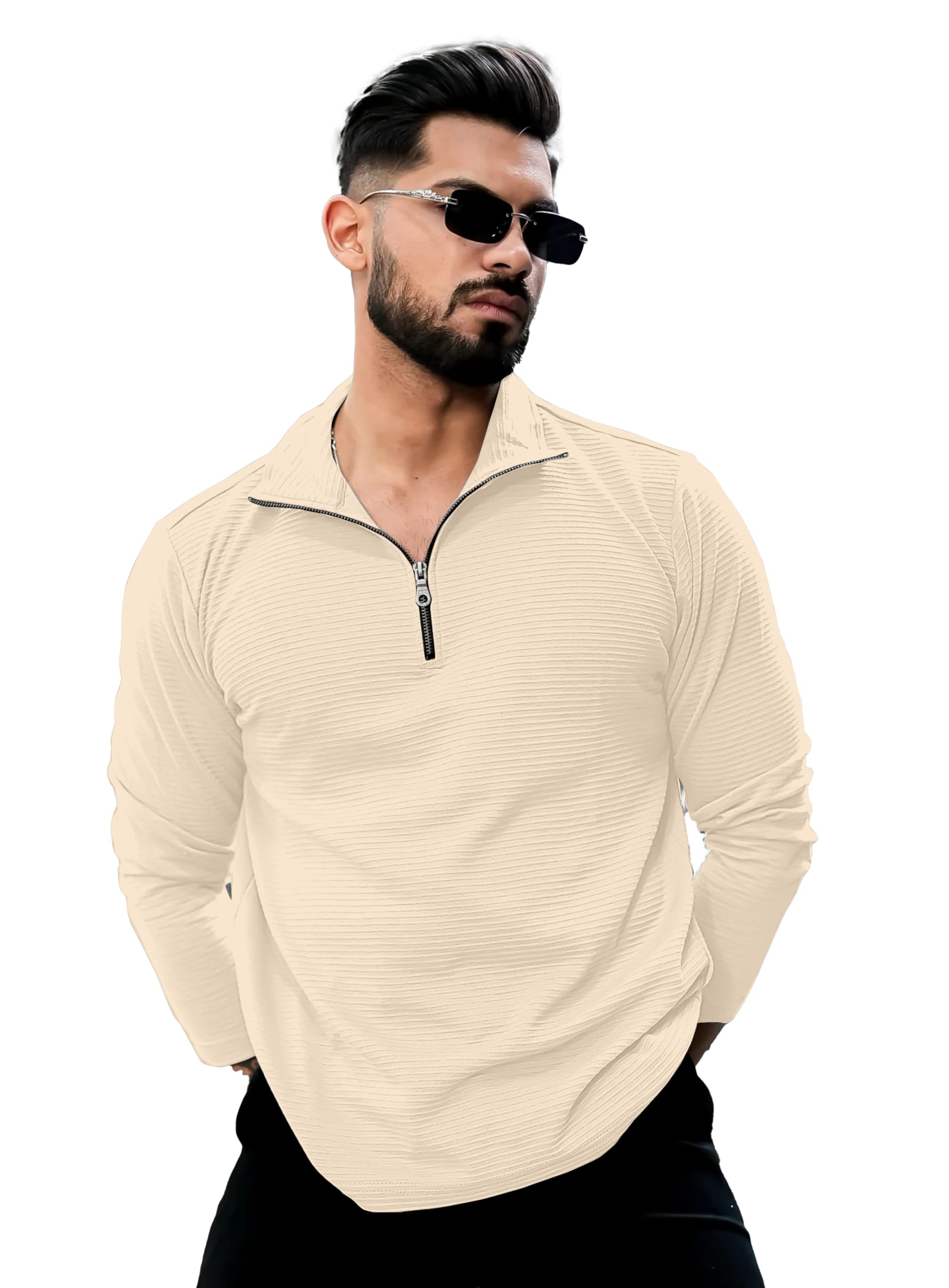kajaru Men's Quarter Zip Pullover T-Shirt, Textured Ribbed Long Sleeve, Casual Mock Neck-picture-32