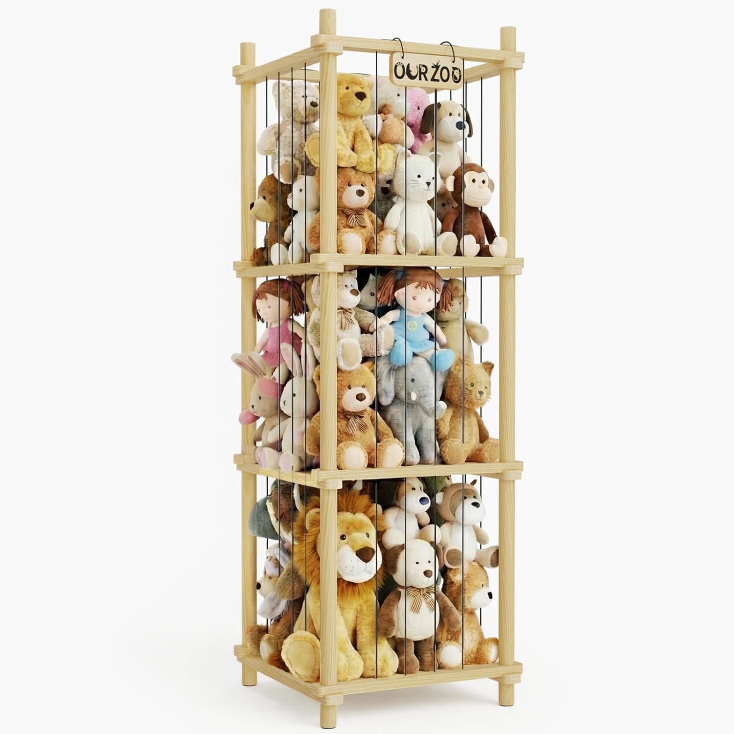 Stuffed Animal Zoo Storage Cage Wooden, Wood Large Stuffed Animal Storage Basket, Storage for Big Stuffed Animals, Large Chest Organizer Holder