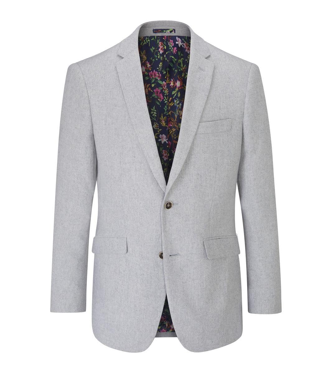 Skopes Jude Suit Jacket for Men's in Silver Herringbone 40R