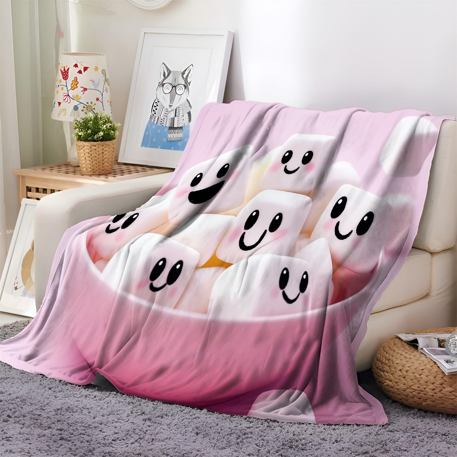 Kuscheldecke 180x200 cm, Cartoon-Rosa, Zuckerwatte-Sherpa-Fleece, weich, k