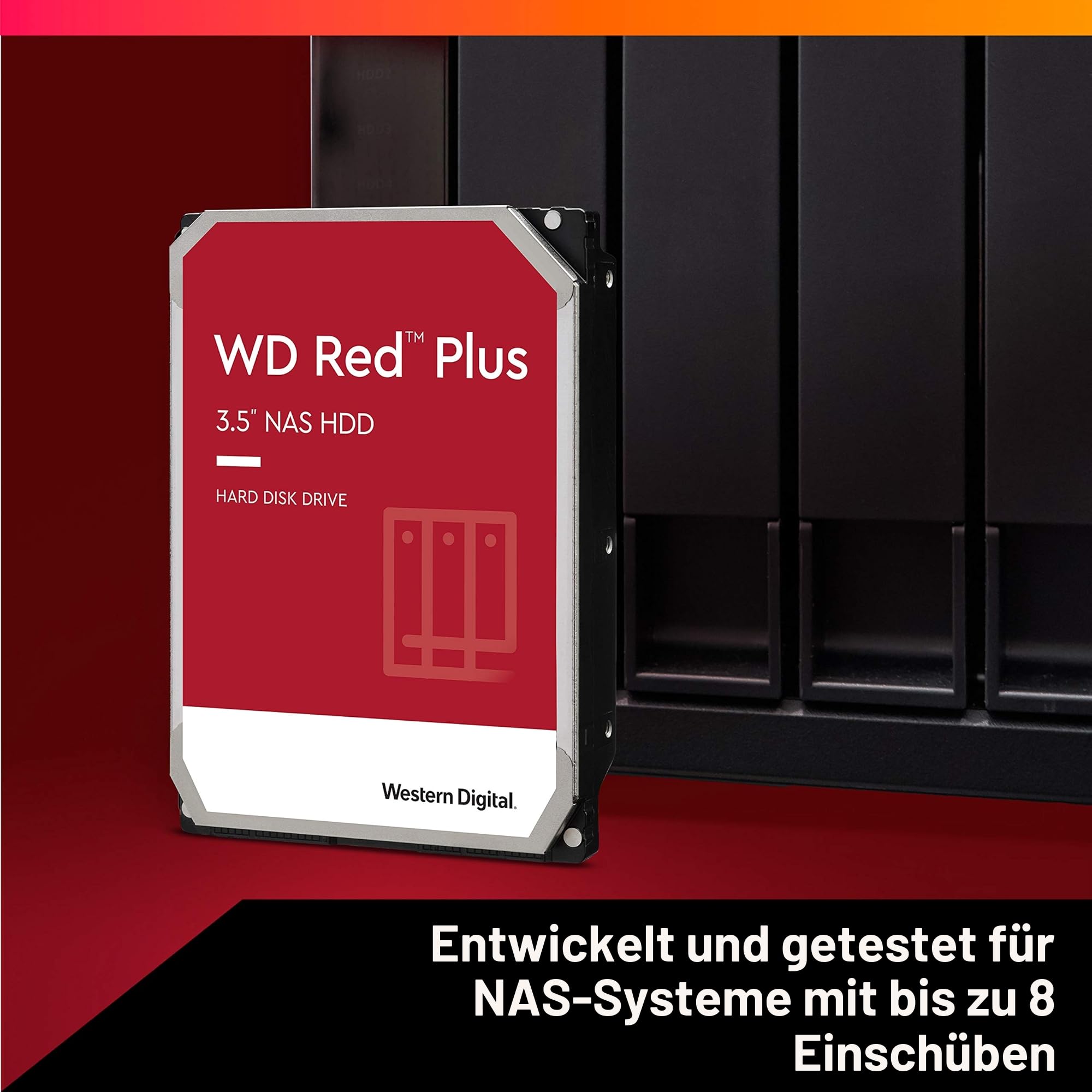 WD Red Plus interne Festplatte NAS 8 TB (3,5 Zoll, Workload-Rate 180 TB/Jahr, 5.640 U/min, 128 MB Cache, 185 MB/s Übertragungsrate, NASware-Firmware für Kompatibilität, 8 Bays) Rot