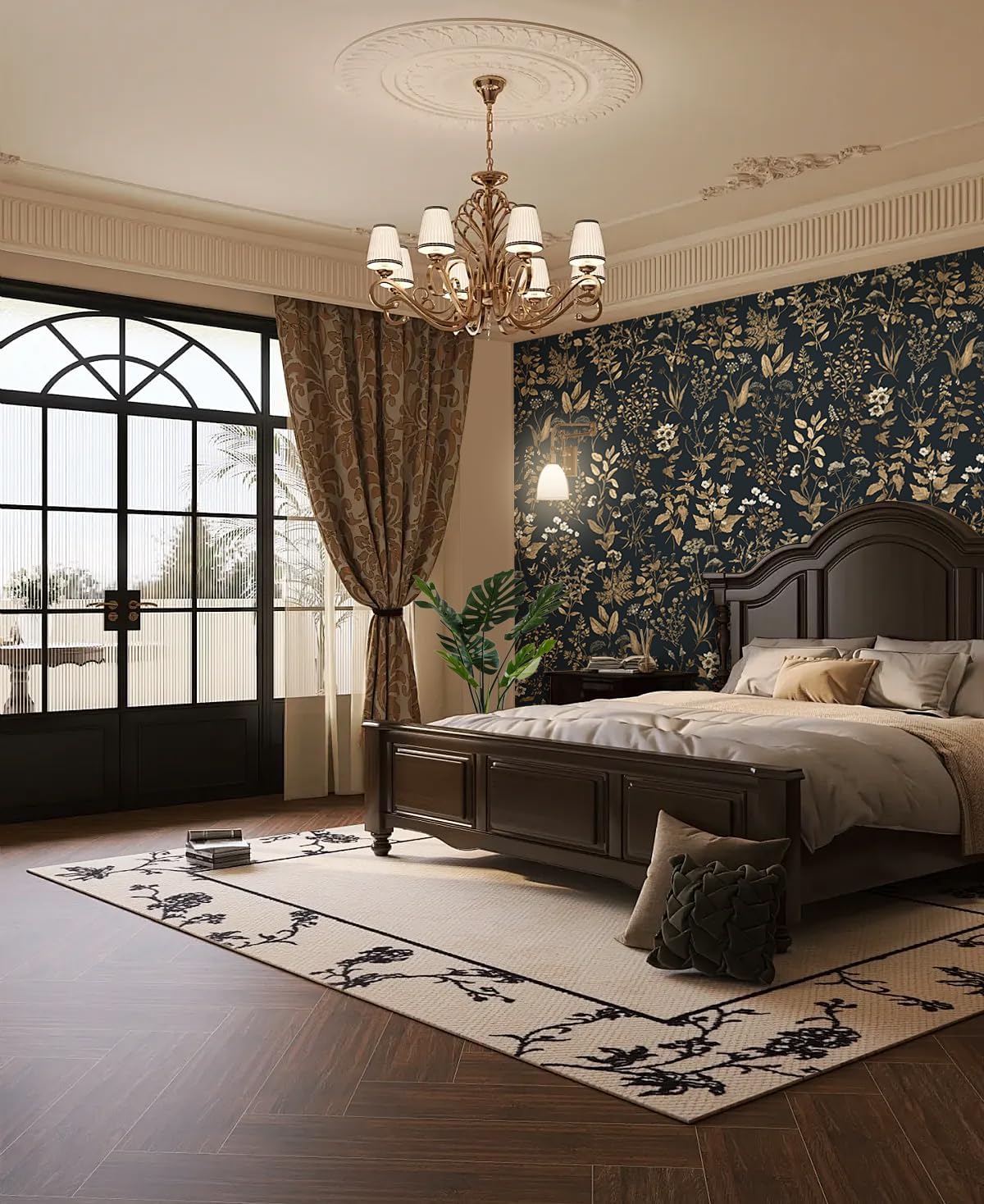 Dimoon 393"x16.1" Black Golden Delicate Floral Peel and Stick Wallpaper Thicken Waterproof Leaf Vintage Flower Contact Paper Self Adhesive Wallpaper Removable Wall Paper Shelf Liner Decal Vinyl Roll