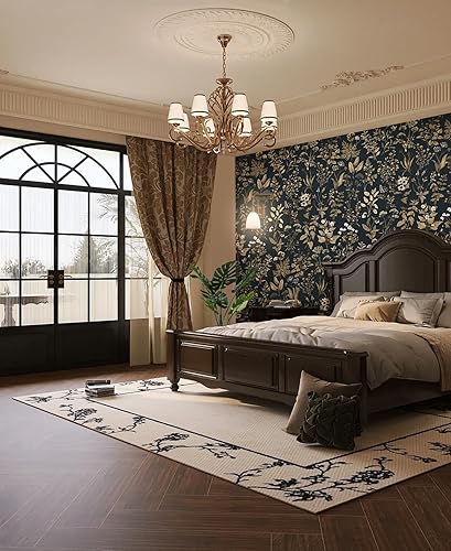 Miniatura 6 de Dimoon Papel tapiz de 78.7 x 16.1 pulgadas, delicado papel tapiz floral para despegar y pegar, blanco, dorado, grueso, impermeable, hojas vintage,