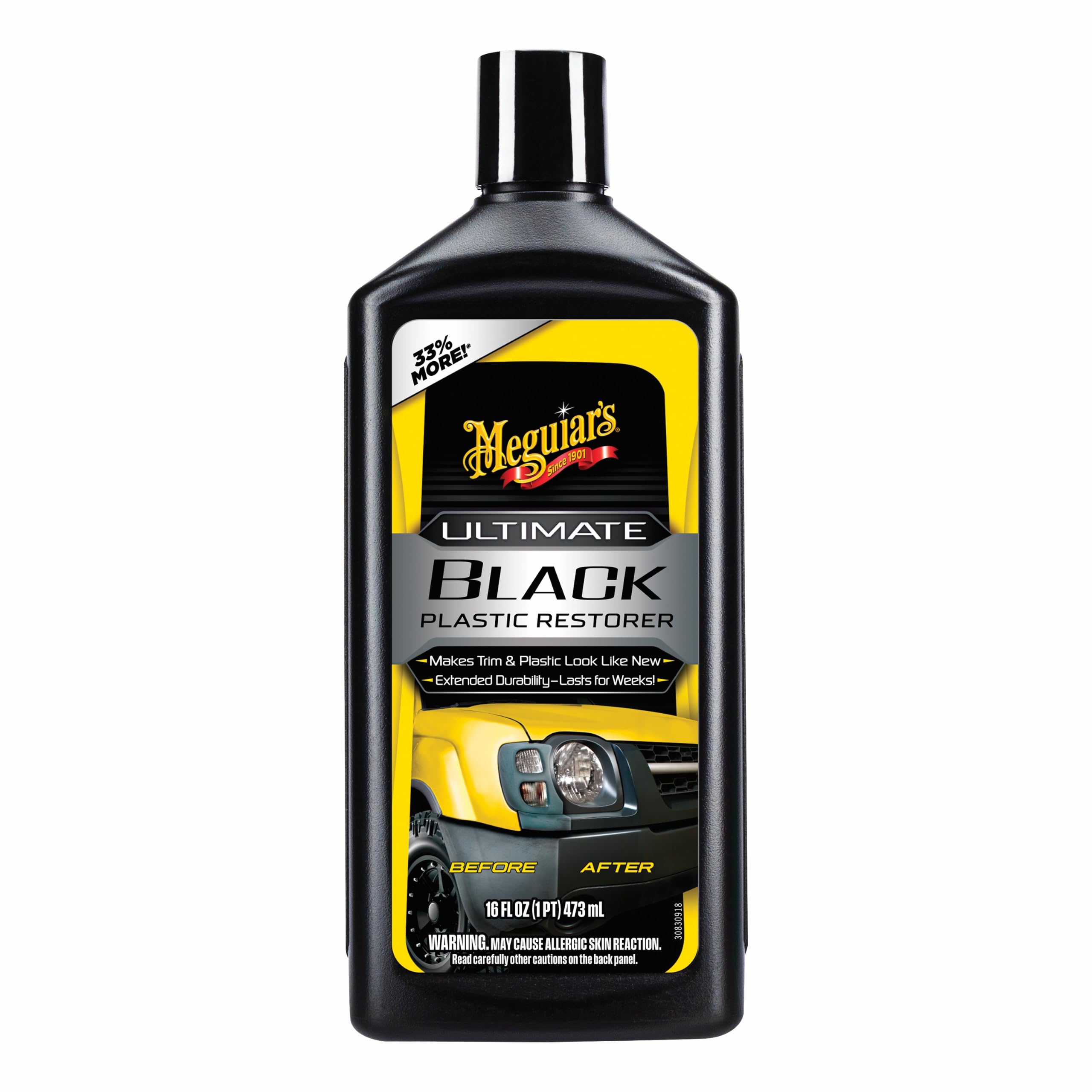 Meguiar's G15812EU Rénovateur Plastiques extérieurs Noirs Ultimate - Restaurateur Plastique - Éclat Garnitures Noires - Revitalisant Aspect Neuf - 473 ML, Noir
