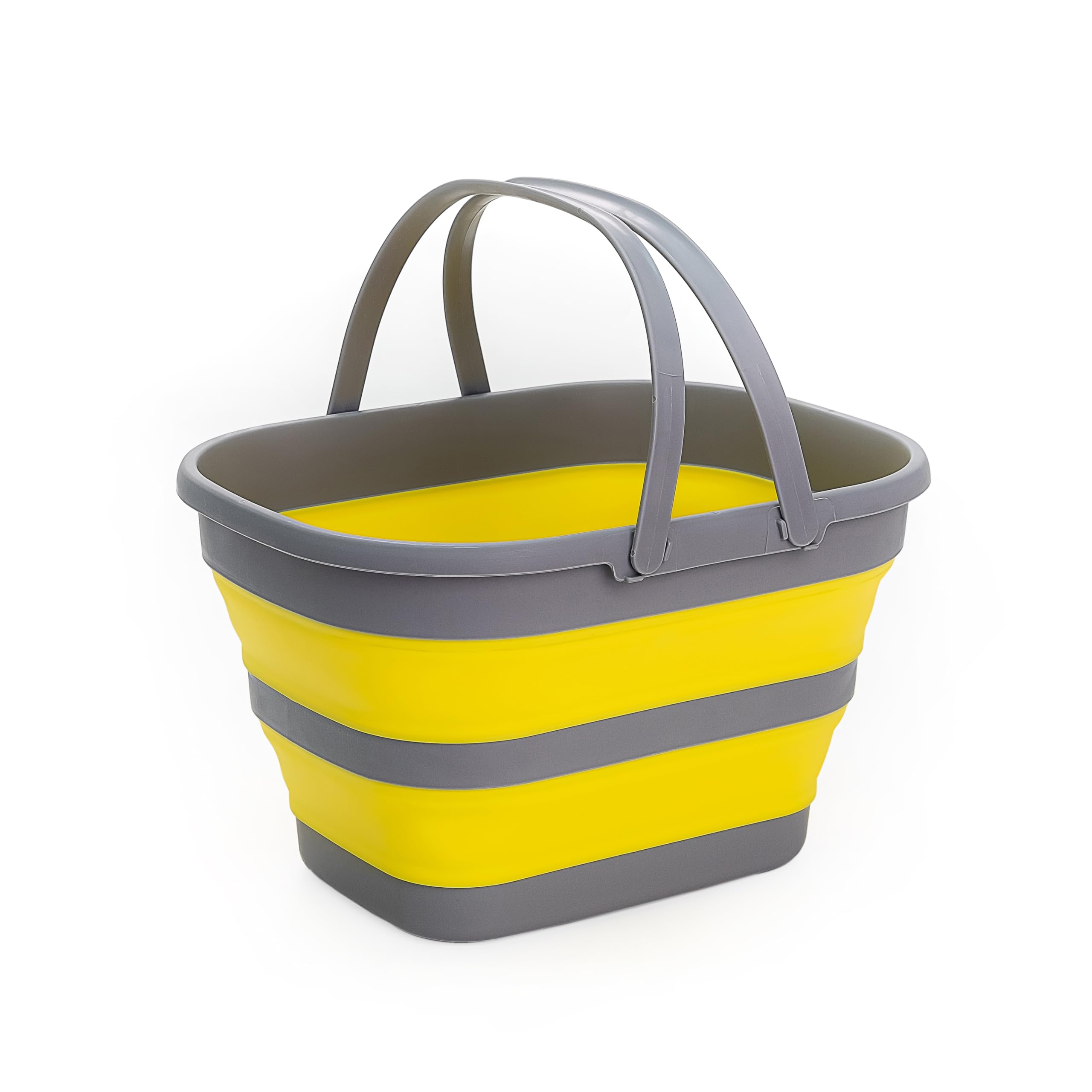 Cesta plegable SAMMART de 17 l con asa, cráter portátil para cesta de al aire libre, (gris oscuro/amarillo claro,1)