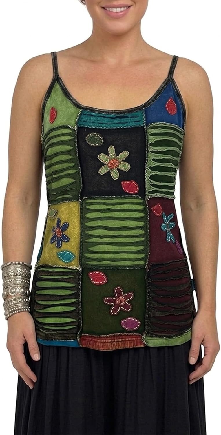 Agan Traders Women's 2026 Boho Tank Tops for Women – Stretchy Rib Cotton Patchwork Summer Tank Tops for Women – Hippie Cami