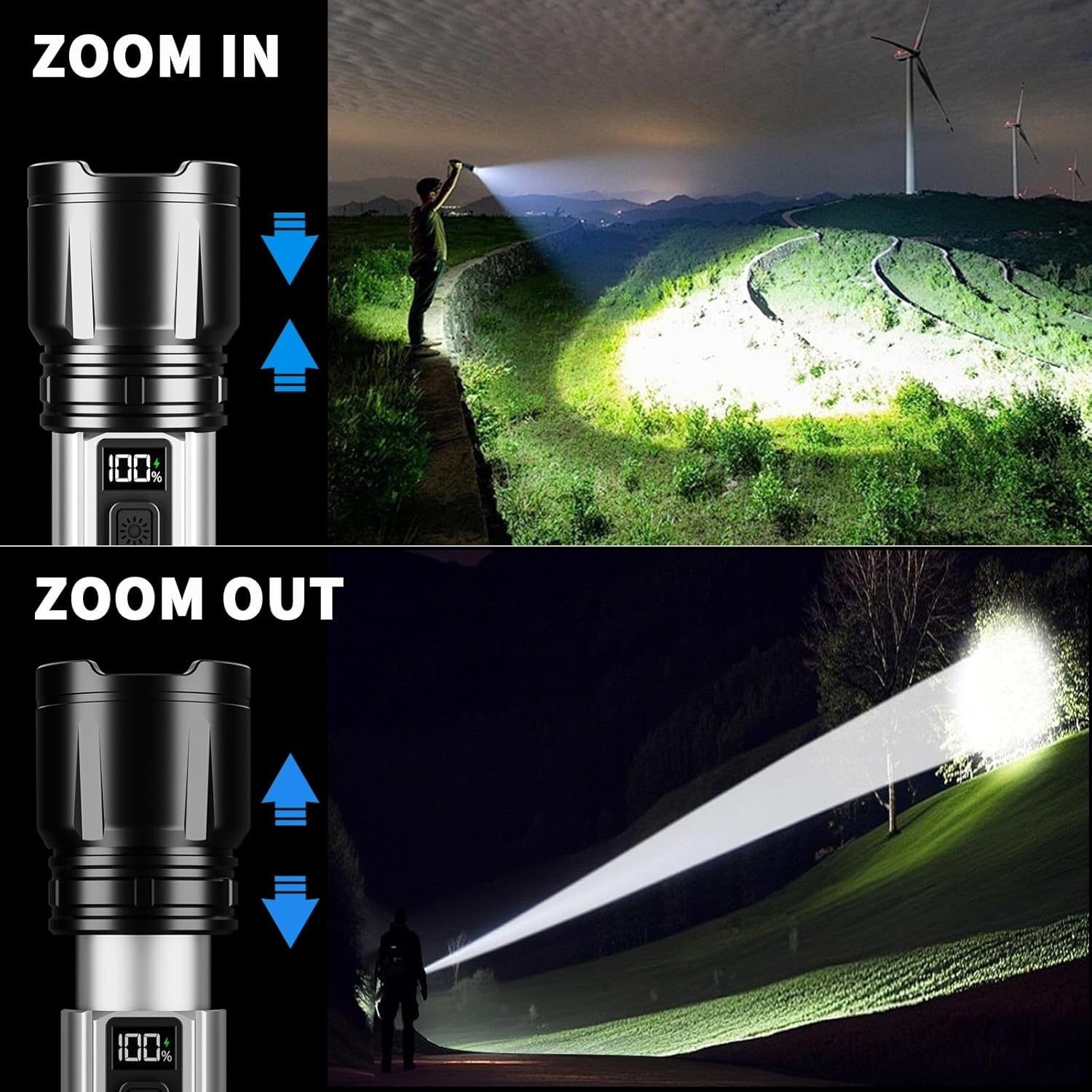 Flashlight Rechargeable 990000 High Lumens, Super Bright LED Flash Light with LCD Digital Display, Tactical Flashlights with IPX7 Waterproof, 6 Modes Brightest Flashlight for Camping, Emergency - Image 3