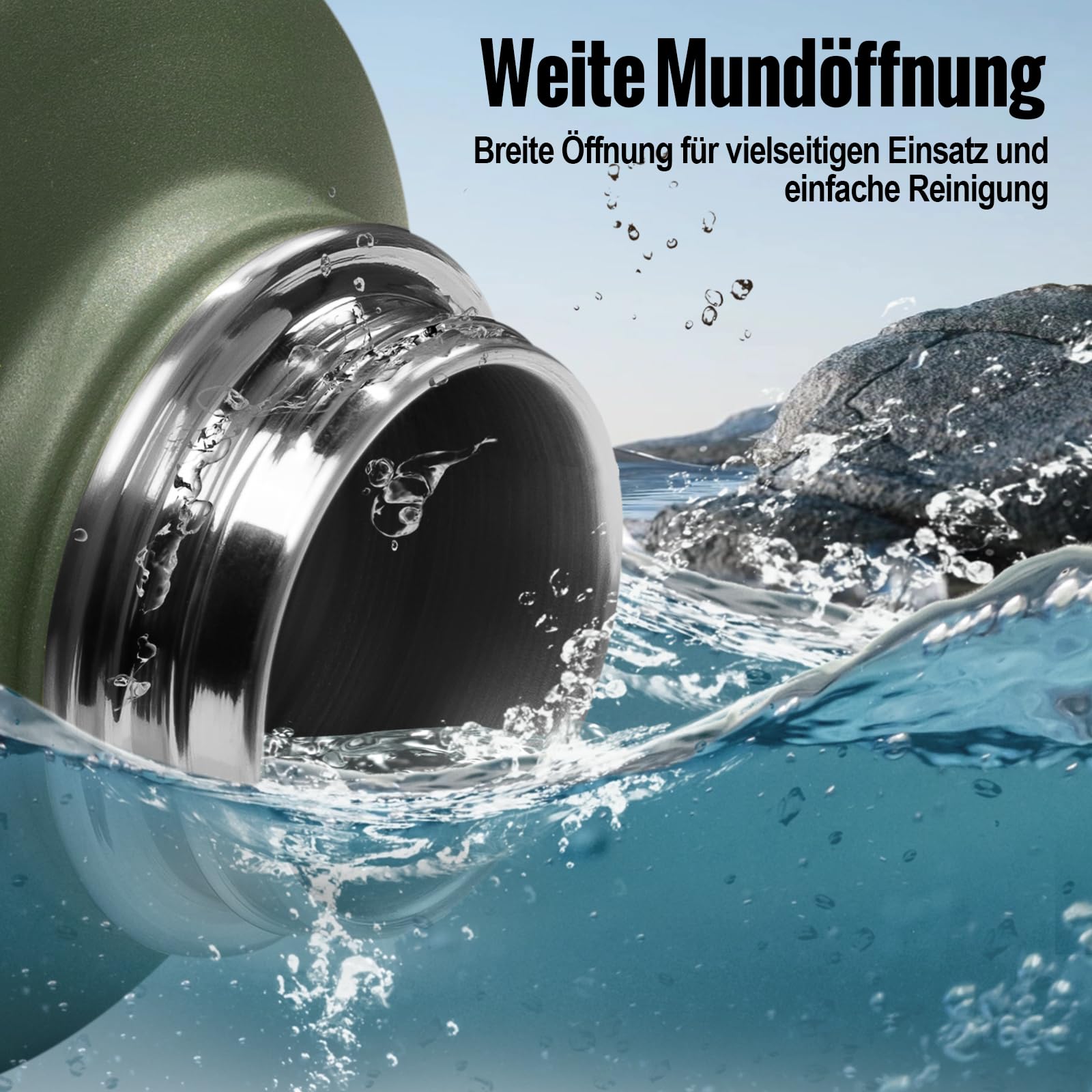 OneTigris Edelstahl Trinkflasche, Wasserflasche 1,9L Hohe Kapazität, Sportflasche mit gute Isolationswirkung für Fahrrad, Camping, Yoga, Gym, Softair, OD Grün, 64OZ