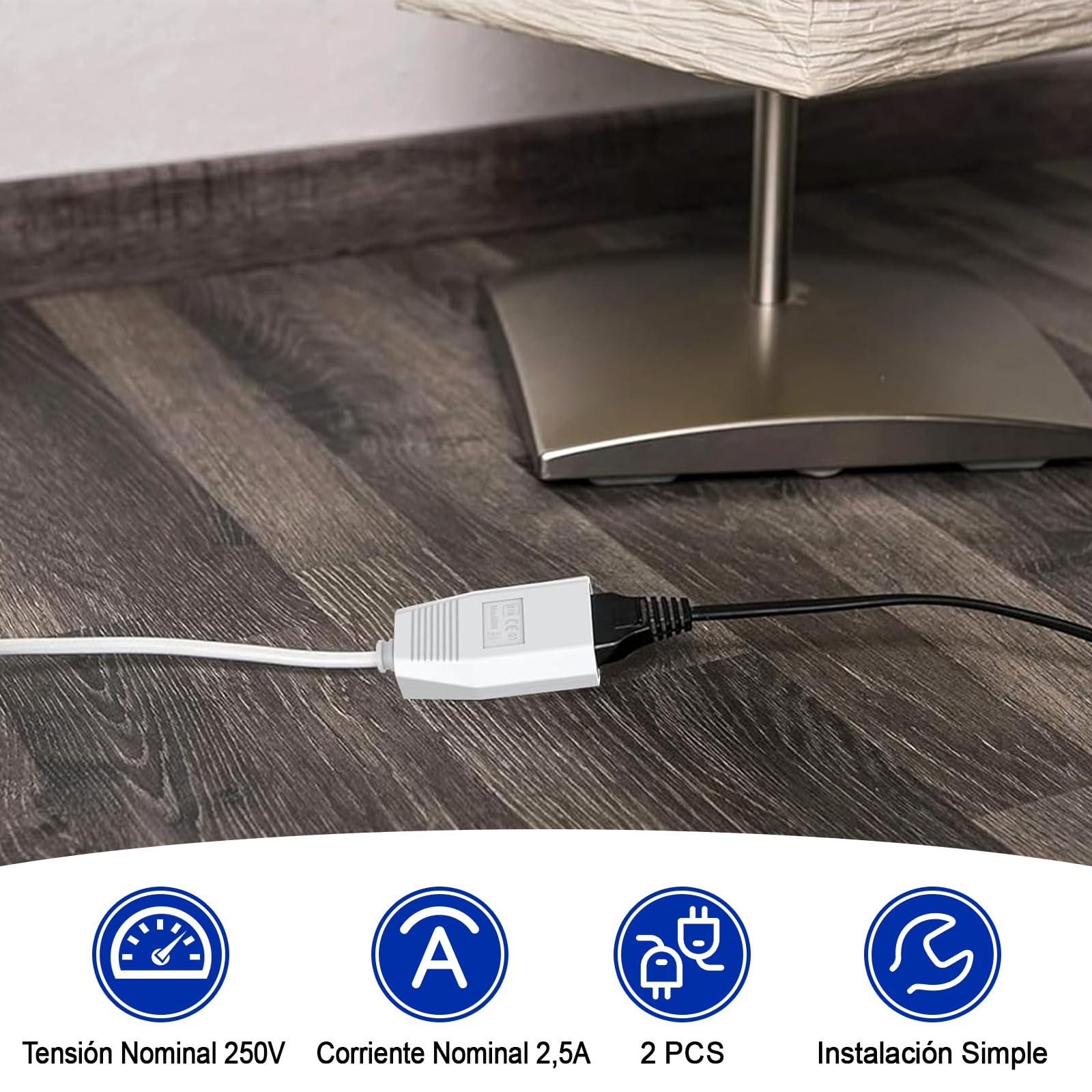 4 conectores europeos, planos, 250 V, IP20, de goma, color para enchufe Schuko, con protección contra torceduras, enchufes planos Schuko, enchufe plano de protección de contacto (4, blanco)