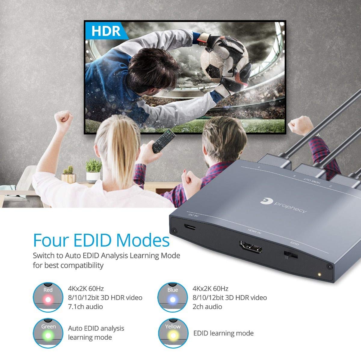 Gofanco Prophecy 4K 1x4 HDMI 2.0 Splitter - 4K @60Hz YUV 4:4:4, HDR, 3D, HDMI 2.0a, HDCP 2.2/1.4, EDID, 18Gbps, Supporta Dolby Digital, DTS, LPCM, protezione ESD, 2 porte 1 in 4 out (PRO-HD20split4P)