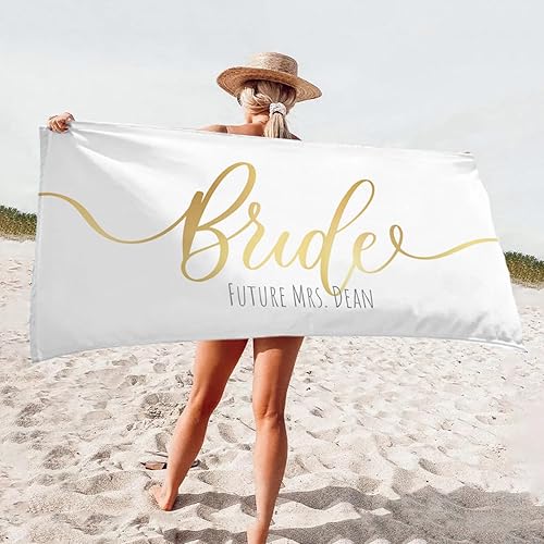Toalla de playa personalizada para novia, toalla de playa dorada personalizada para la señora nombre, toalla de playa personalizada para mujer, luna