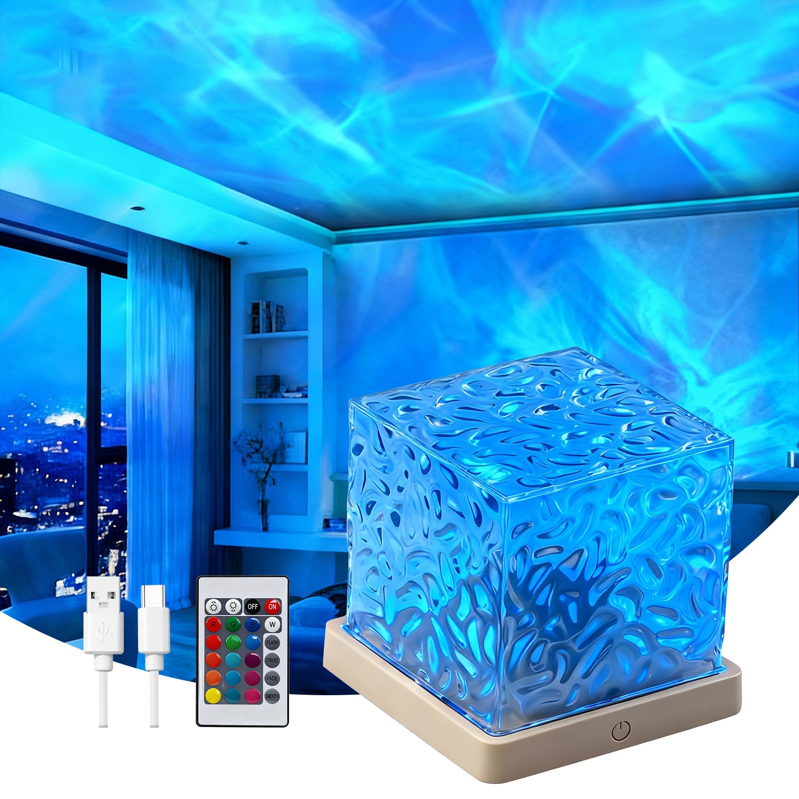 Northern Lights Aurora Projector, 16 Colors Ocean Wave Sensory Lights with Ocean Wave Effects, Rechargeable Night Light with Remote for Bedroom, Kids, Party and Gaming Room Decor Gift for Teens Women