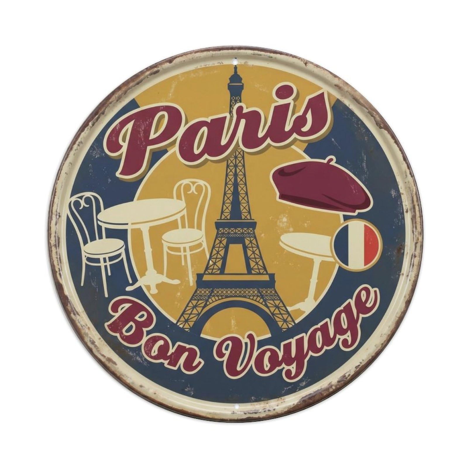 Vintage Visit Paris France Travel Metal Tin Sign Plaque Wall Decor for Cafe, Club Bar, Office, Home Garden Metal Poster 8x12Inch