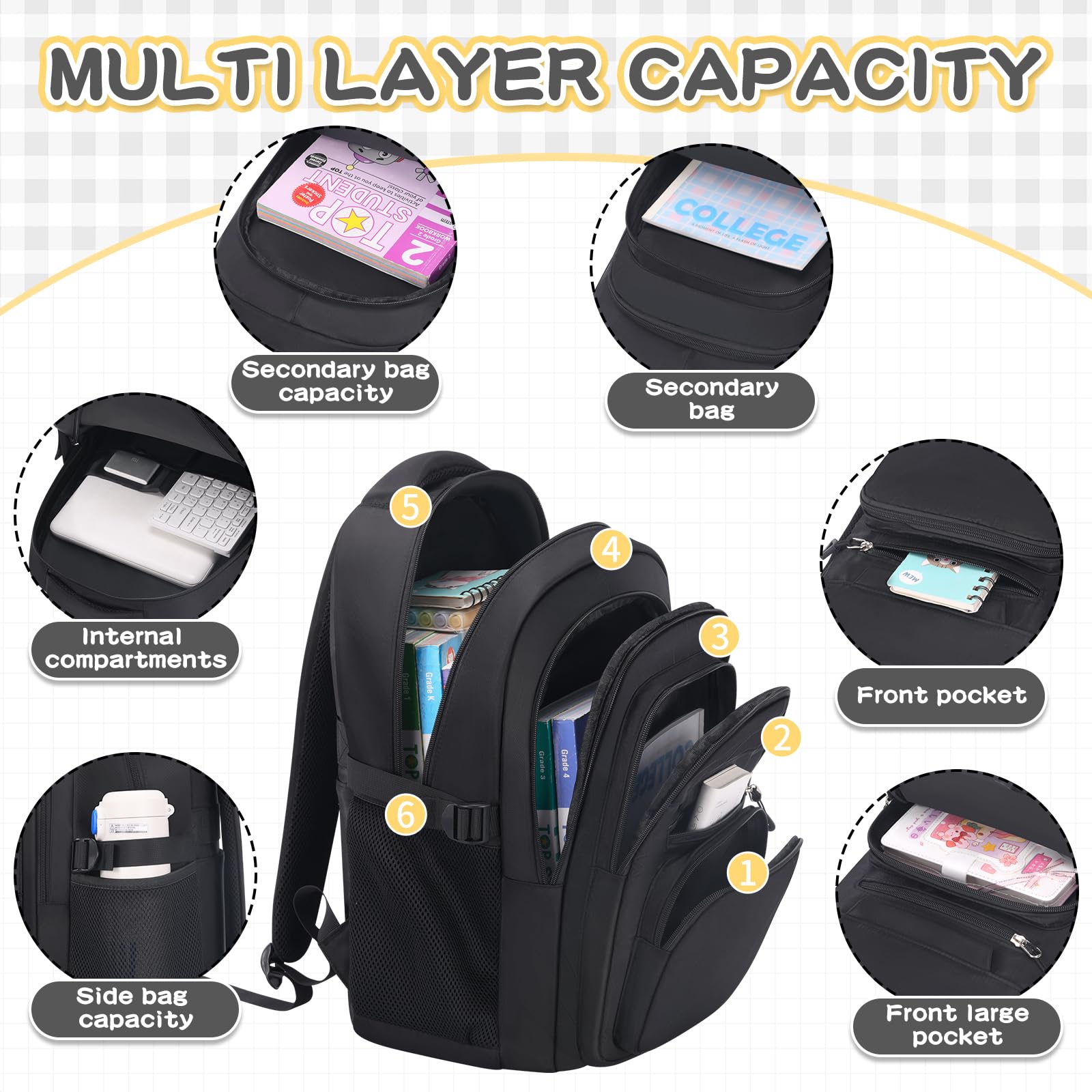 PRAGARI Cute Backpack for School Girls Aesthetic Backpack Women College Bookbag Large Students Laptop Bag Travel Casual Daypack