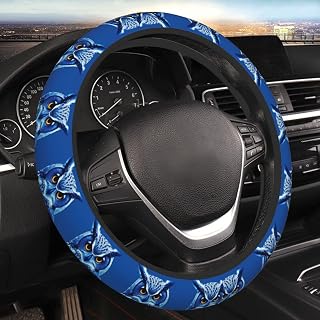 Elastic Car Steering Wheel Cover Universal 15 Inch Stretch Automotive Steering Wheel Protector Cover Anti Slip Neoprene Novelty Blue Owl Cars Interior Accessory for Men Women
